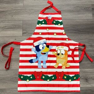 New! Adult Bluey/Bingo Dogs Christmas Cooking Apron, Red & White Striped
